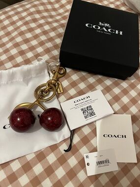 Coach Red Cherry Ball Keychain Charm with Gold-Tone Hardware